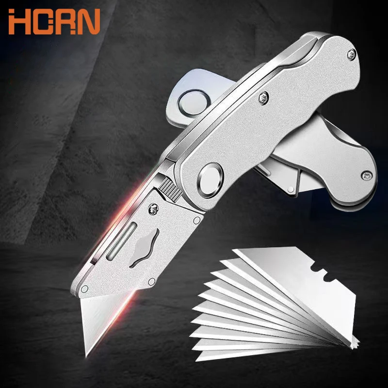 Utility Knife Folding Knife Aluminum Plastic Handle Pocket Cable Cutter Heavy Duty Cut Carpet Knife Blade With Lock Portable Set