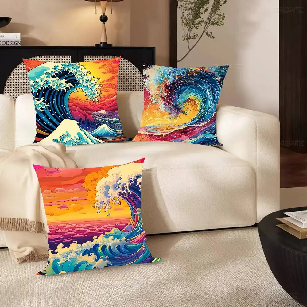 Retro Wave Sunset Pillow Case Fashion Square Pillowcase Bedroom Sofa Room Ins Decoration Leisure