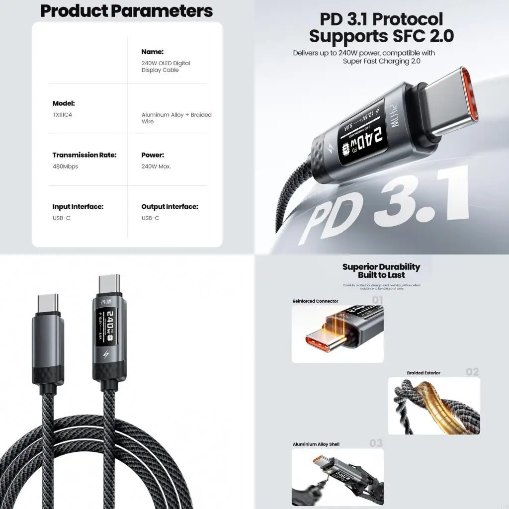 E1PF E Marker Chip USB C Cable for Device Safety with Accurate Identification 240W
