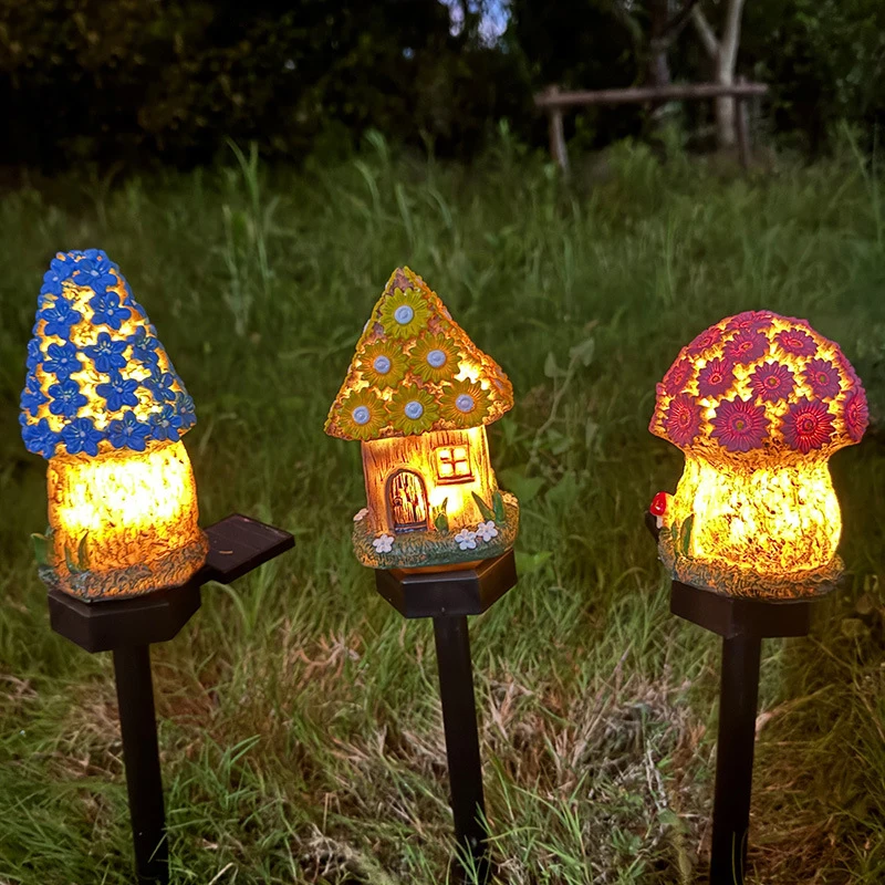 LED Solar Light Outdoor IP65 Waterproof Resin house Light Fairy Tale Garden Landscape Lights for Patio Pathway Landscape