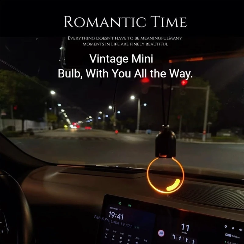 Car Rearview Mirror Decorative Retro Small Light Bulb Car Atmosphere Light Smiley Face Pendant Car Interior Decoration Light