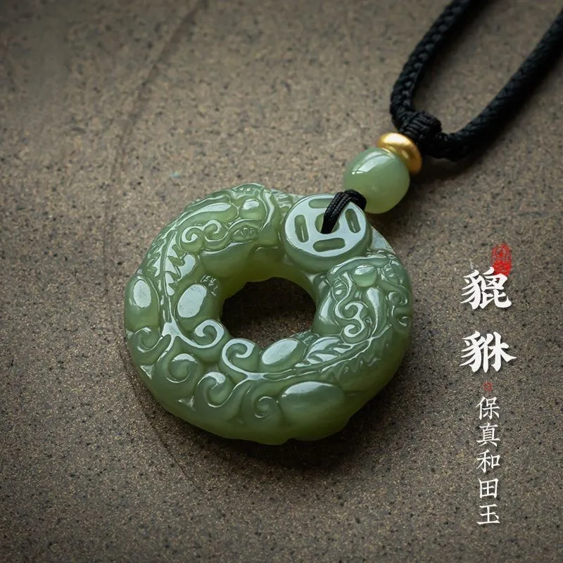 Natural Hetian Double Pixiu Pendant Men and Women Gray Jade Peace Girlfriend