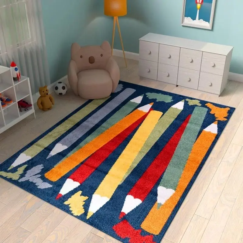 Colorful Cartoon Pencils Rug for Kids Room,Fluffy Nursery Rug for Baby Boy and Girl,Non-slip Playroom Rug, Soft Bedroom Carpet