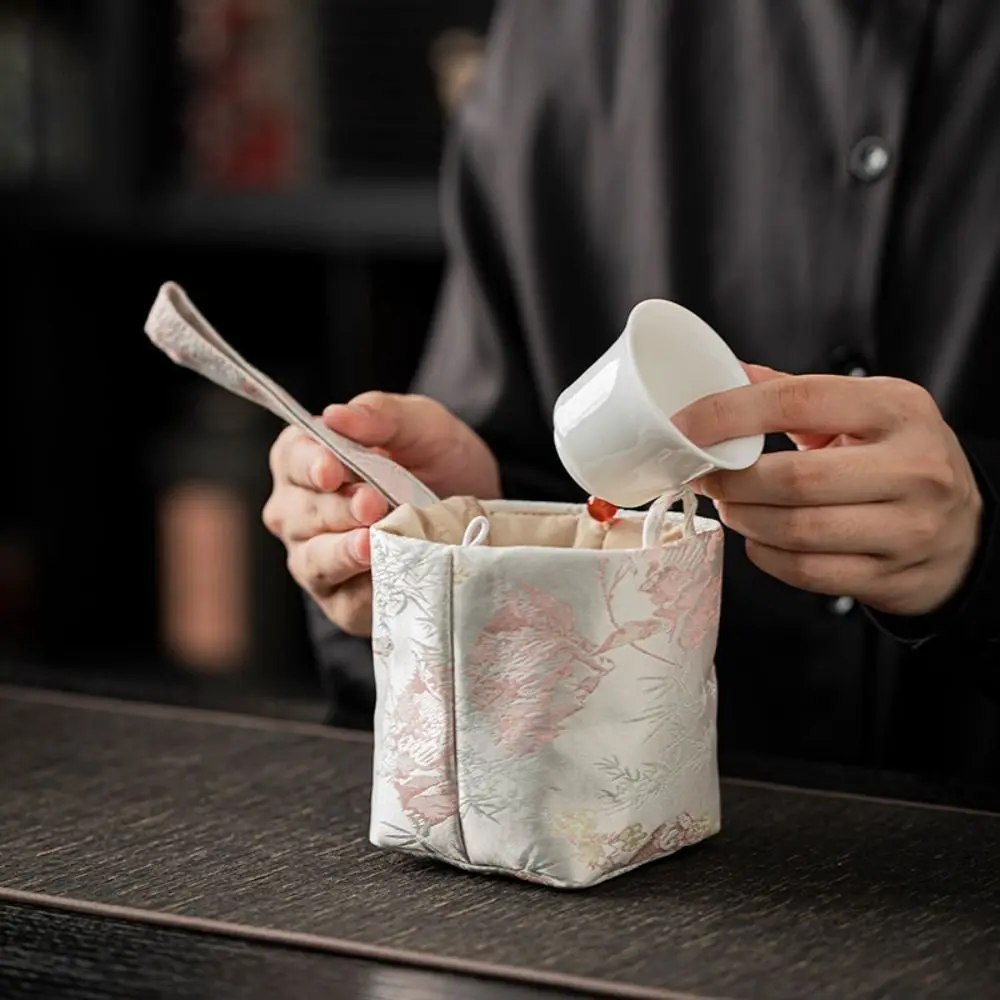 Chinese Style Teacup Cloth Pouch Storage Bag Makeup Bag Brocade Storage Bag Multifunctional Portable Embroidered Handbag Outdoor