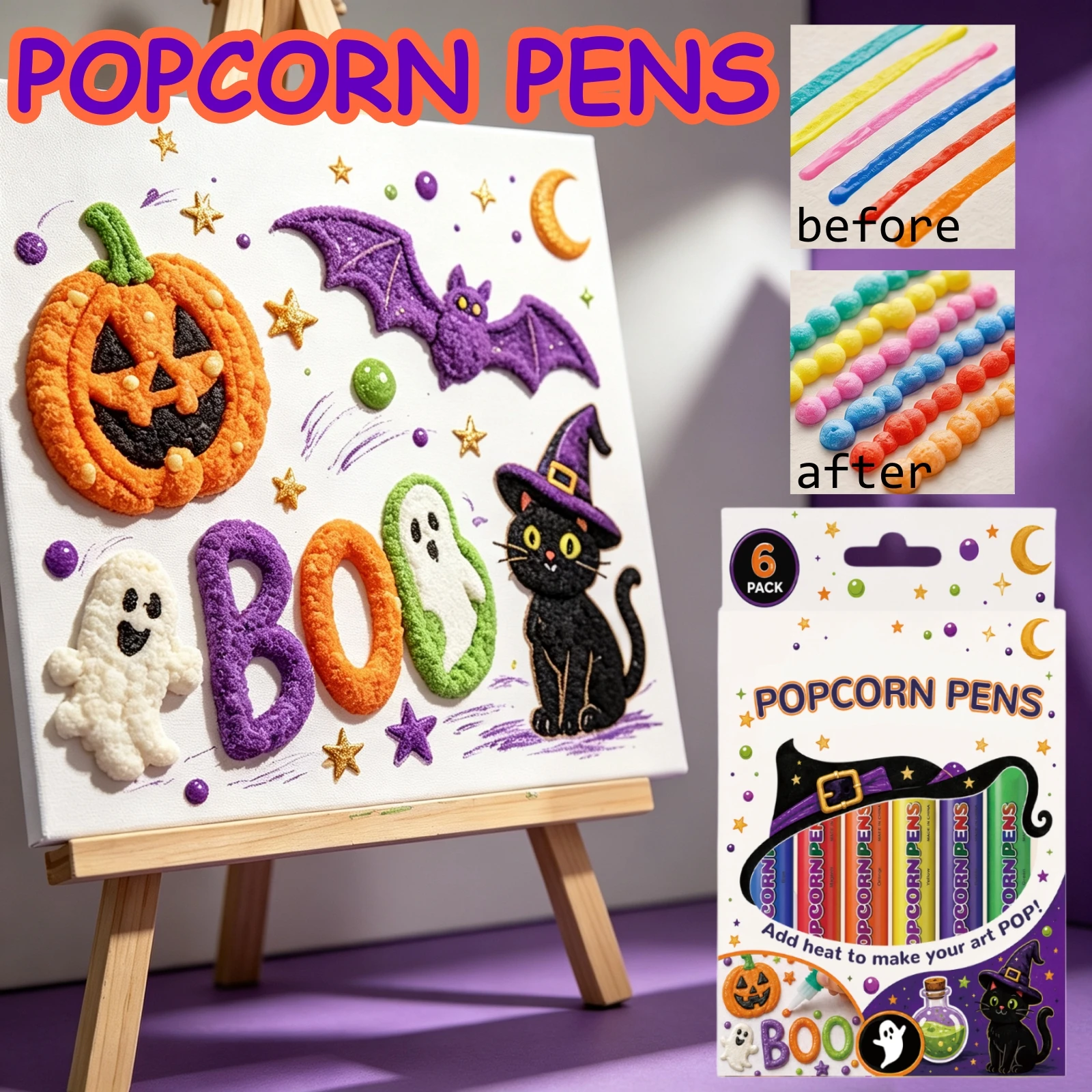 Halloween DIY Raised Pattern Drawing Pen 6Pcs Creative Graffiti Supplies Kids Holiday Surprise Gift Heat Activated Color Markers