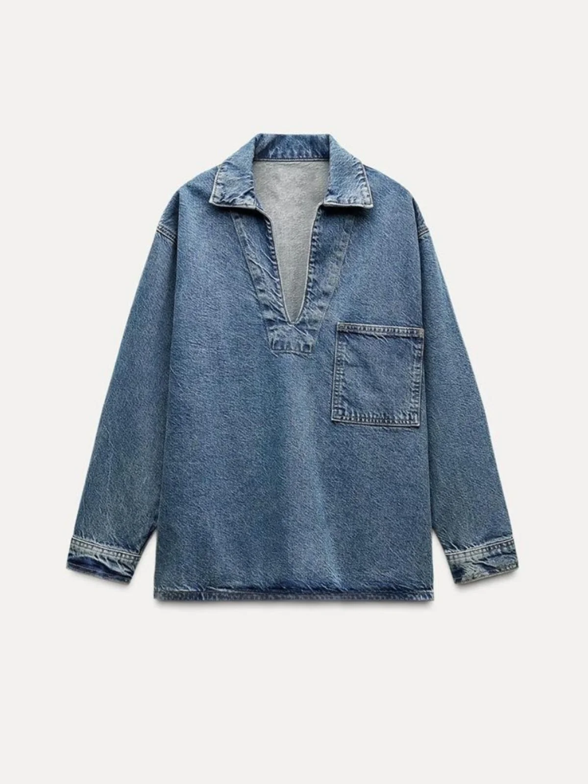 

Ele Slimming Long Sve irt Collar Denim irt Новая осенняя женская мода Универсальная теплая одежда для поездок на работу...