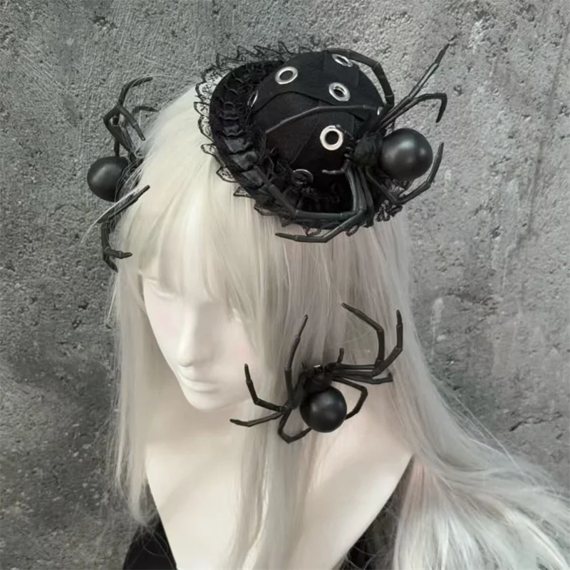 

Gothic Spider Top Hat Witch Cosplay Hairpin Costume Headwear Clip Jirai Kei Lace Headdress Cute Girl Accessory Party Props