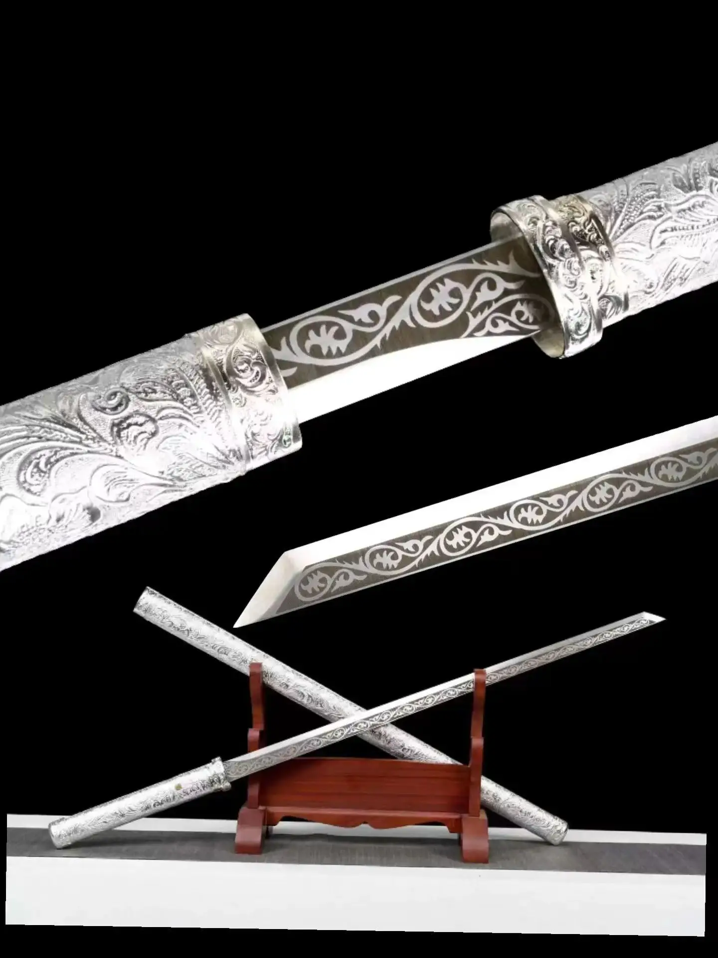 Silver Pheonix Battle Stick Sword, Handmade Multi Refined High Manganese Steel Blade, Real Chinese Kungfu Weapon, Unsharp