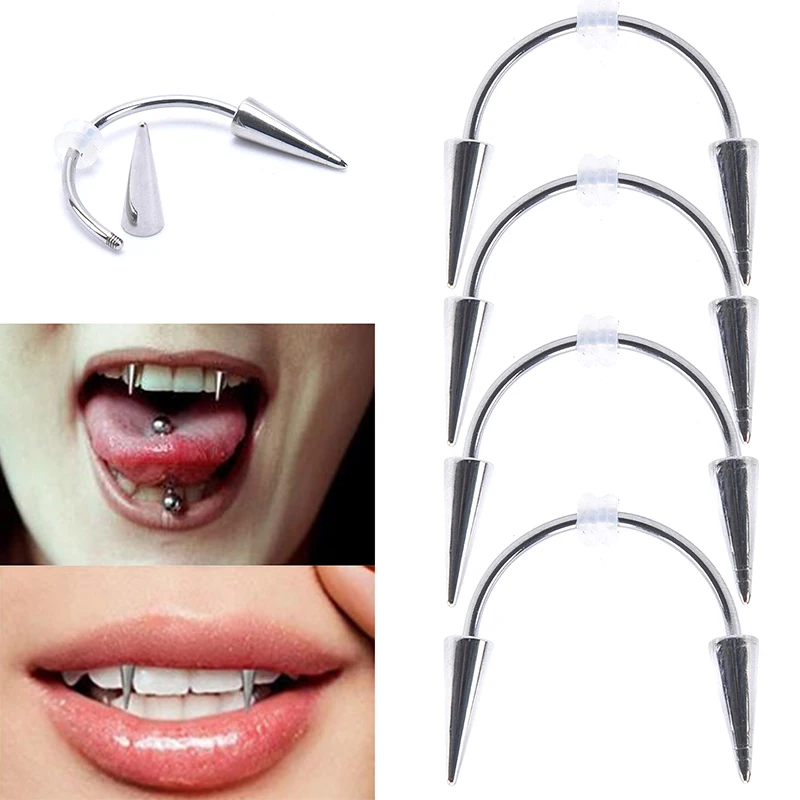 Stainless Steel C Bar Smile Lip Tiger Teeth Nail Vampire Body Piercing Jewelry