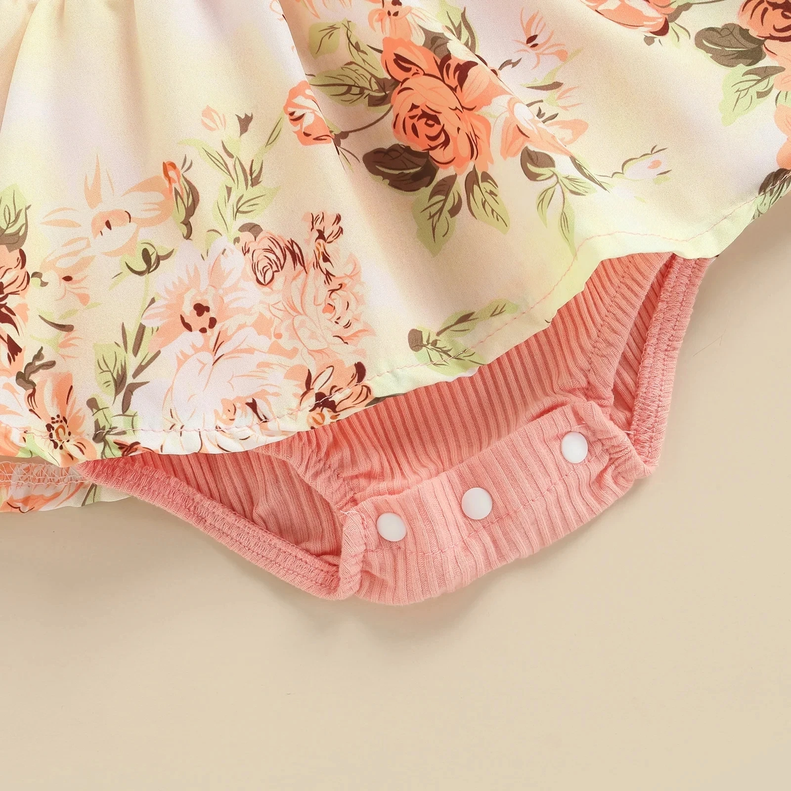 Summer Infant Baby Girls Dress Flying Sleeve Bodysuit + Bow Headband Flower Pattern Ruffle Sweet Style Clothing