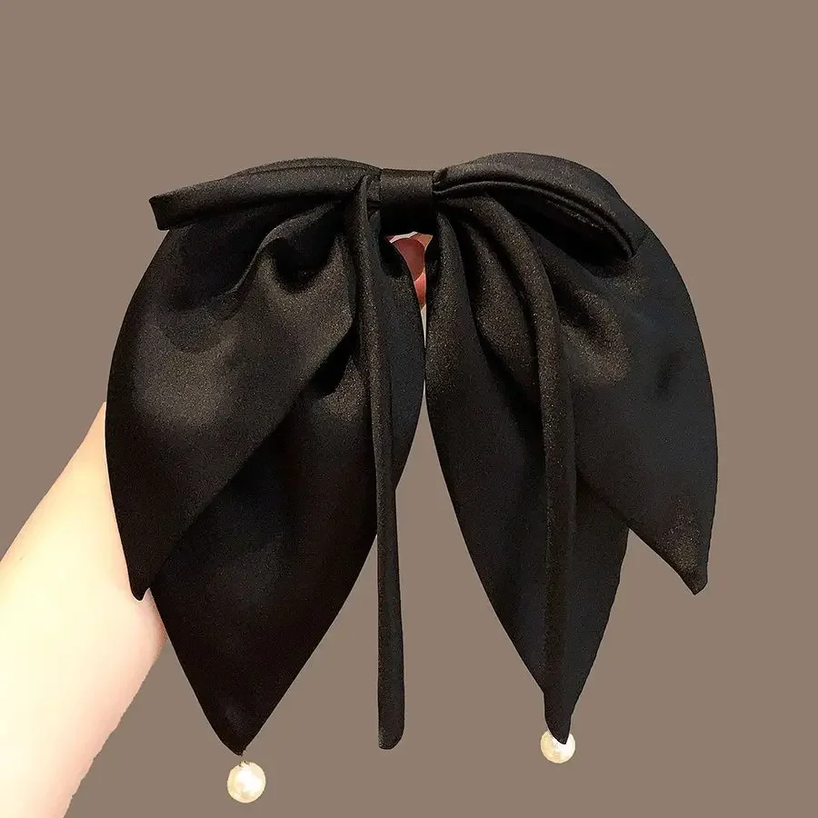 

Elegant Bow Ribbon Hair Clip Fashion Satin Fabric Imitation Pearl with Clips Girls Hair Accessories