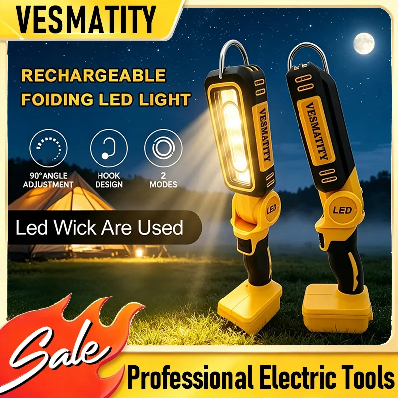 2026 NEW Multifunctional Portable Camping Light 90 Degree Emergency Flashlight Folding Work Light Tool For Lithium-ion battery