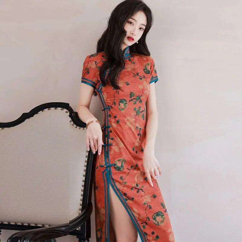 

Yourqipao Plus Size 4XL Catwalk Cheongsam Women Young Chinese Traditional Clothing Retro Qipao Elegant Hanfu Evening Dresses