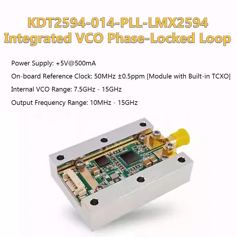 

Модуль LMX2594 PLL с фазовой блокировкой, 10–15 ГГц, высокочастотный микроволновый источник сигнала с точкой рассеивания тепла, алюминиевый блок