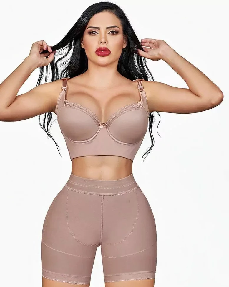 Fajas Colombianas Women's Body Shaper Breast Support Side Long Sleeve Tummy Control Long Bodysuit Shapewear Waist Trainer