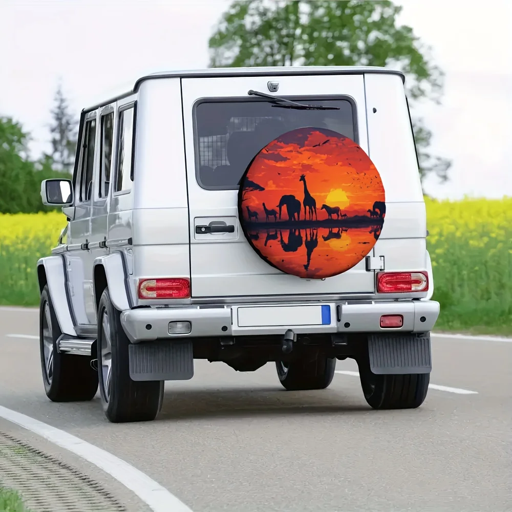 African Safari Sunset Tire Cover Durable Polyester Waterproof Spare Wheel Protector for SUV