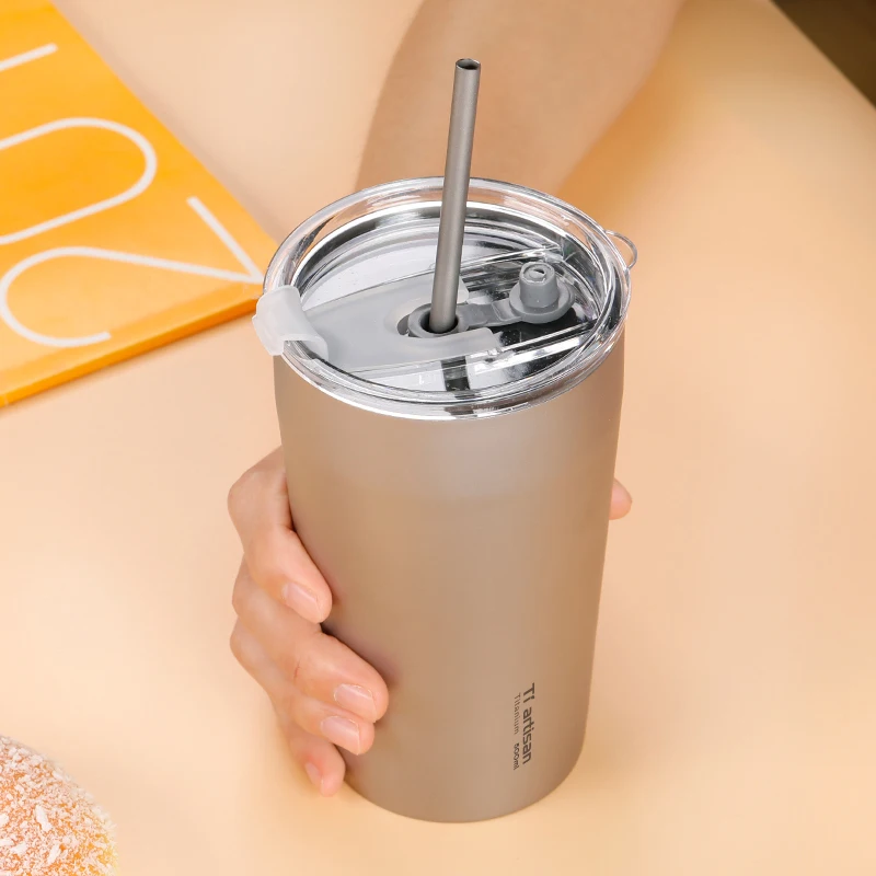 Tiartisan Titanium Mug 500 ml Ultralight Camping Picnic Tableware Water Cup Anti-scalding Double Layer Coffee Mug Ta8722