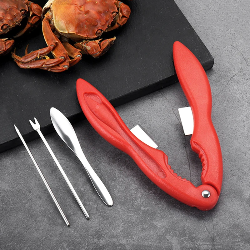 

4 in 1 Crab Eating Tools Set with Needle,Spoon,Crab Leg Forks,Seafood Cracker For Lobster,Crawfish,Prawns,Shrimp Shellfish Plier