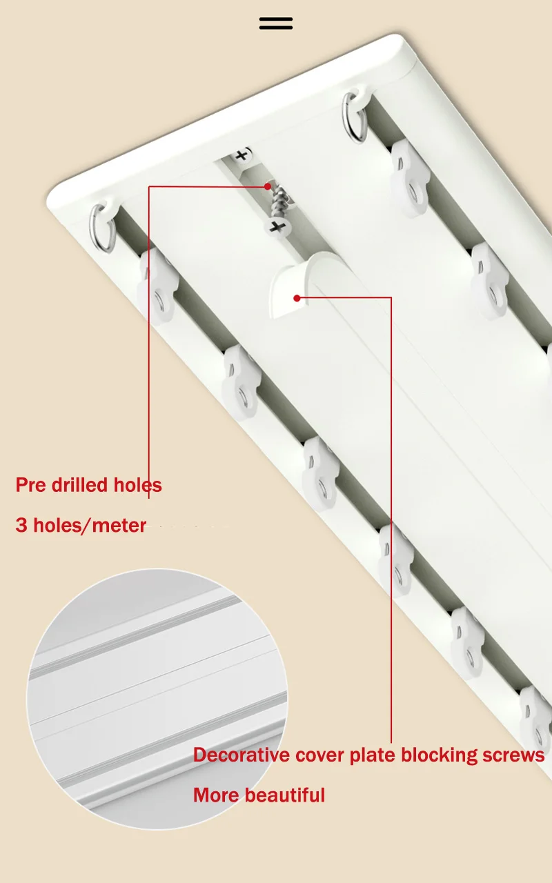 Ultra Thin Curtain Rail Ceiling Mounted ,Aluminum Alloy Double Track With Metal Pulleys,For Narrow Inner Window White/Champagne