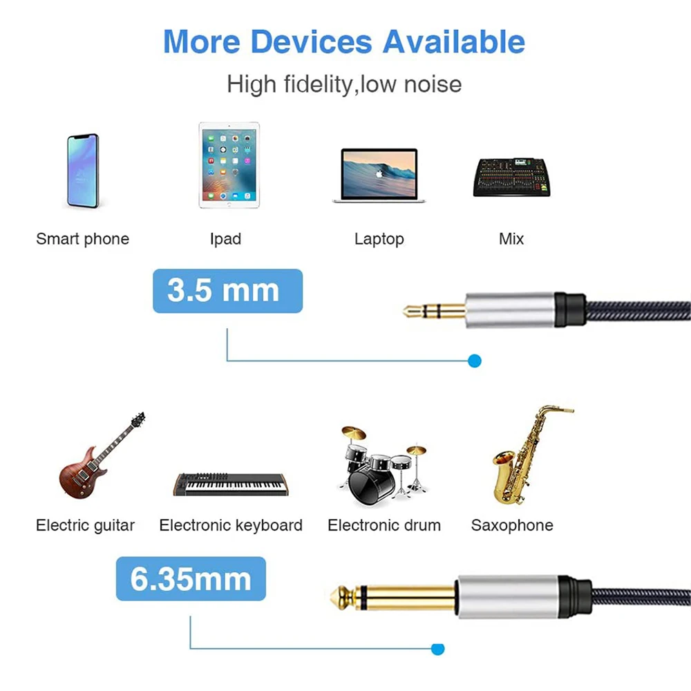 6,5 mm 1/4 TS do 3,5 mm 1/8 cala TRS Interconnect AUX Adapter Kabel audio Mono do stereo Patch Cord do Laprop PC Guitar Mixer