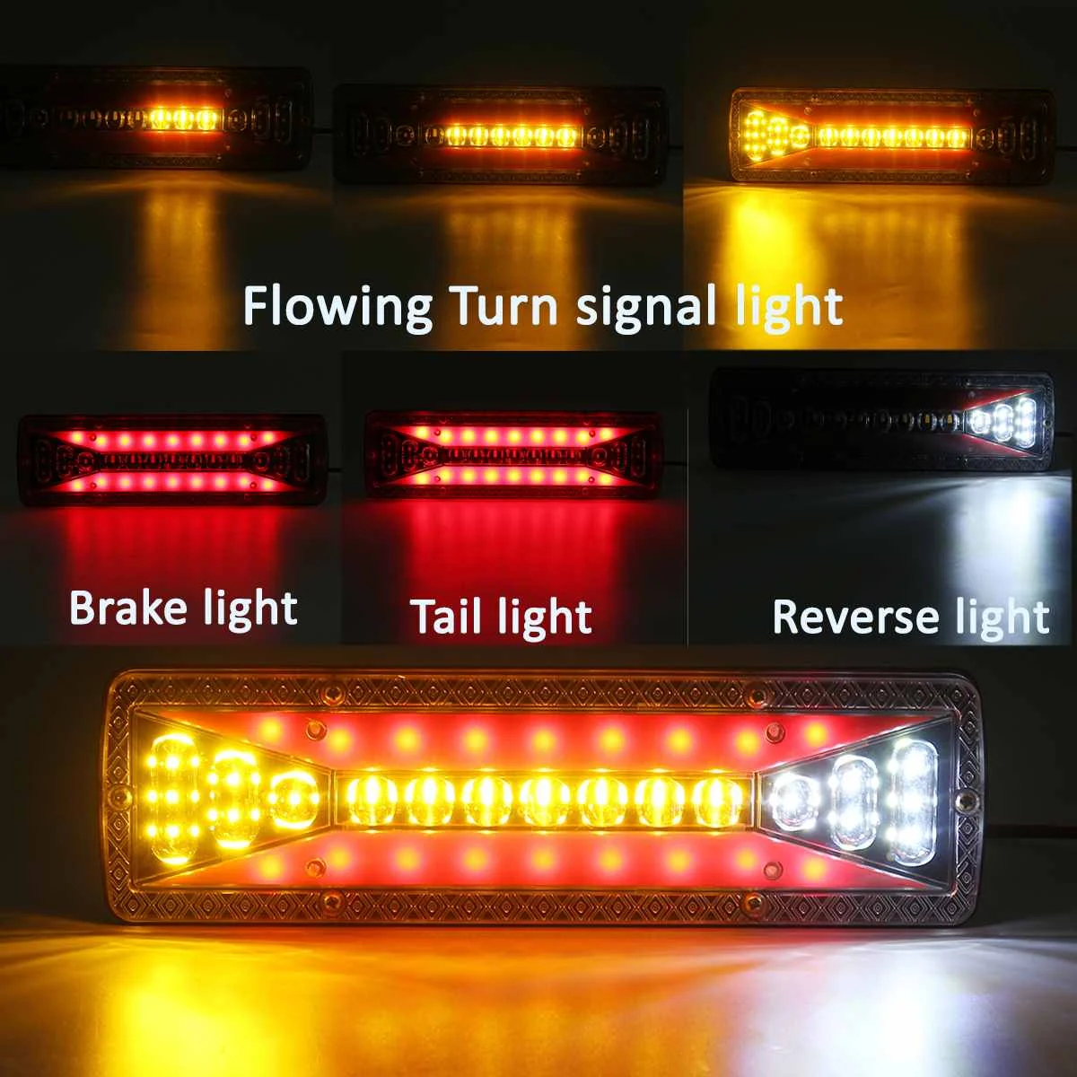 2PCS 12V Dynamic LED Car Truck Tail Light Turn Signal Rear Brake Light Reverse Signal Lamp Tractor Trailer Lorry Bus Campers