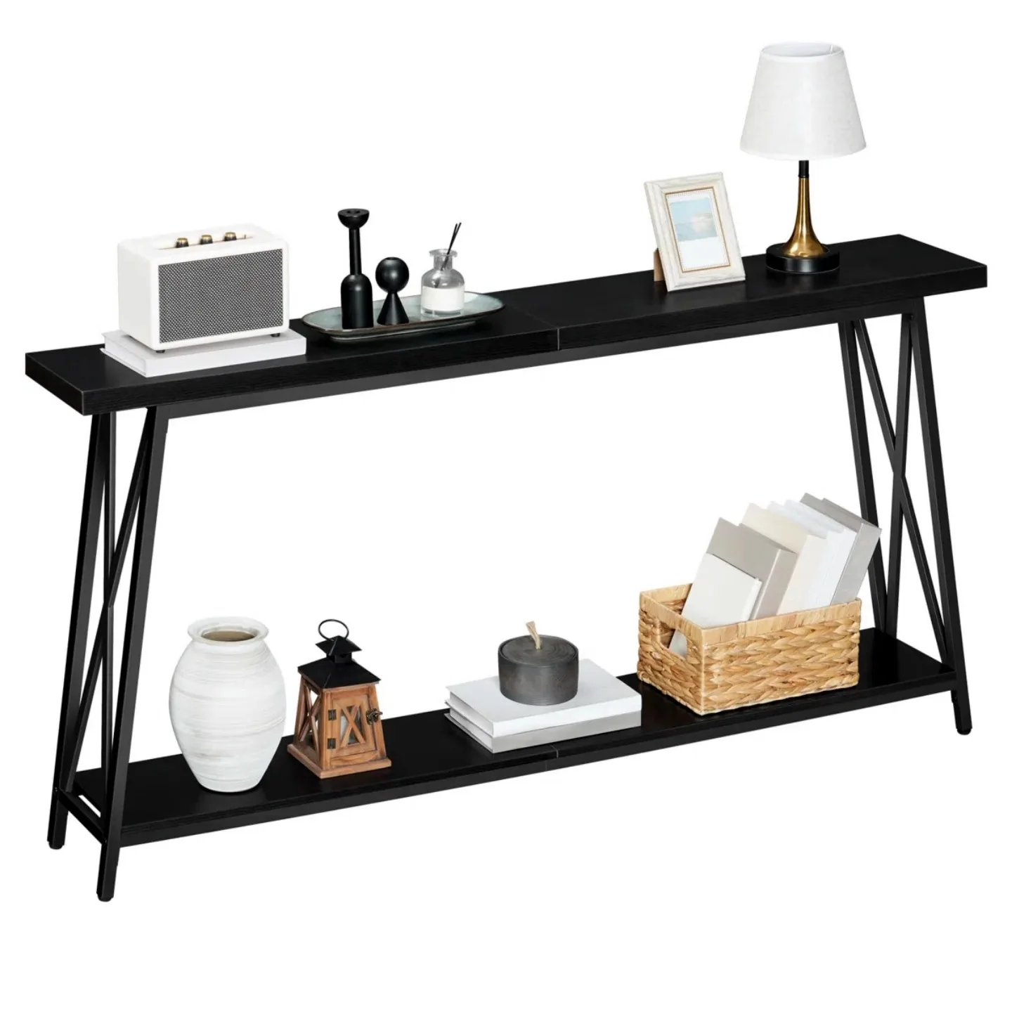 

American Style Solid Wood Entryway Table Industrial Style Iron Art Entryway Console Wall-Mounted Sideboard