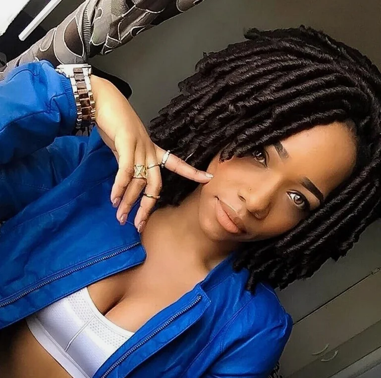 Short Dreadlock Wig Black Synthetic Faux Locs Wig Braiding Crochet Twist Wigs