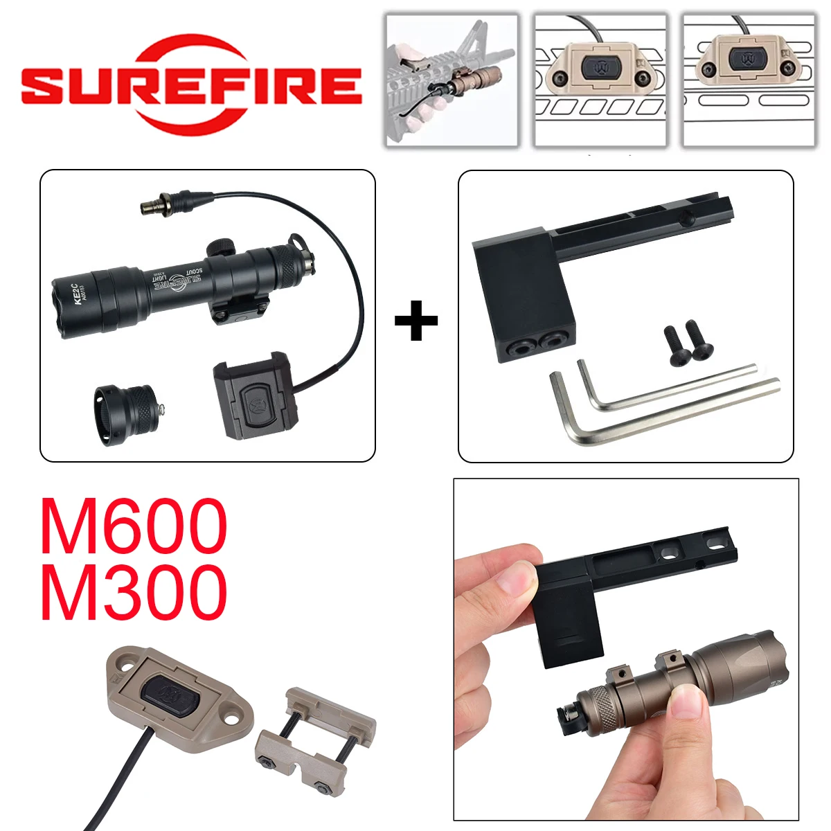Tactical SF M600 M600C M300 M300C Flashlight LED Tactical Light Offset Mount Button Pressure Switch Airsoft 20mm Rail