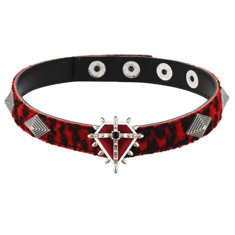 Ожерелье с тиснением, новое темно-красное ожерелье в форме ромба с леопардовым принтом, уникальное и отличительное ожерелье.