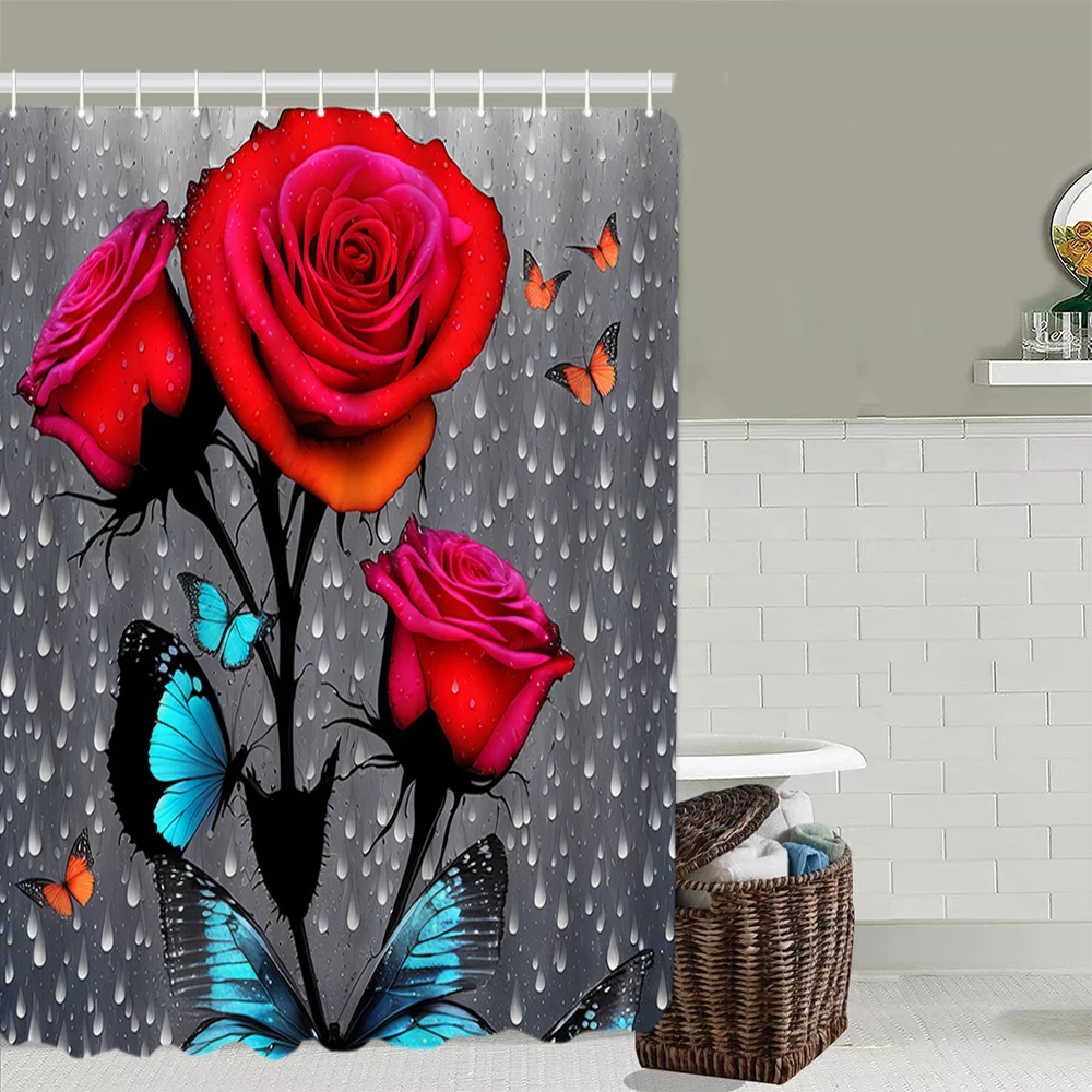 Bathroom Bathtub Bathing Waterproof Shower Curtain Home Entrance Doormat 4Pcs Set Toilet Seat Cover Rug Bath Anti-Slip Floor Mat