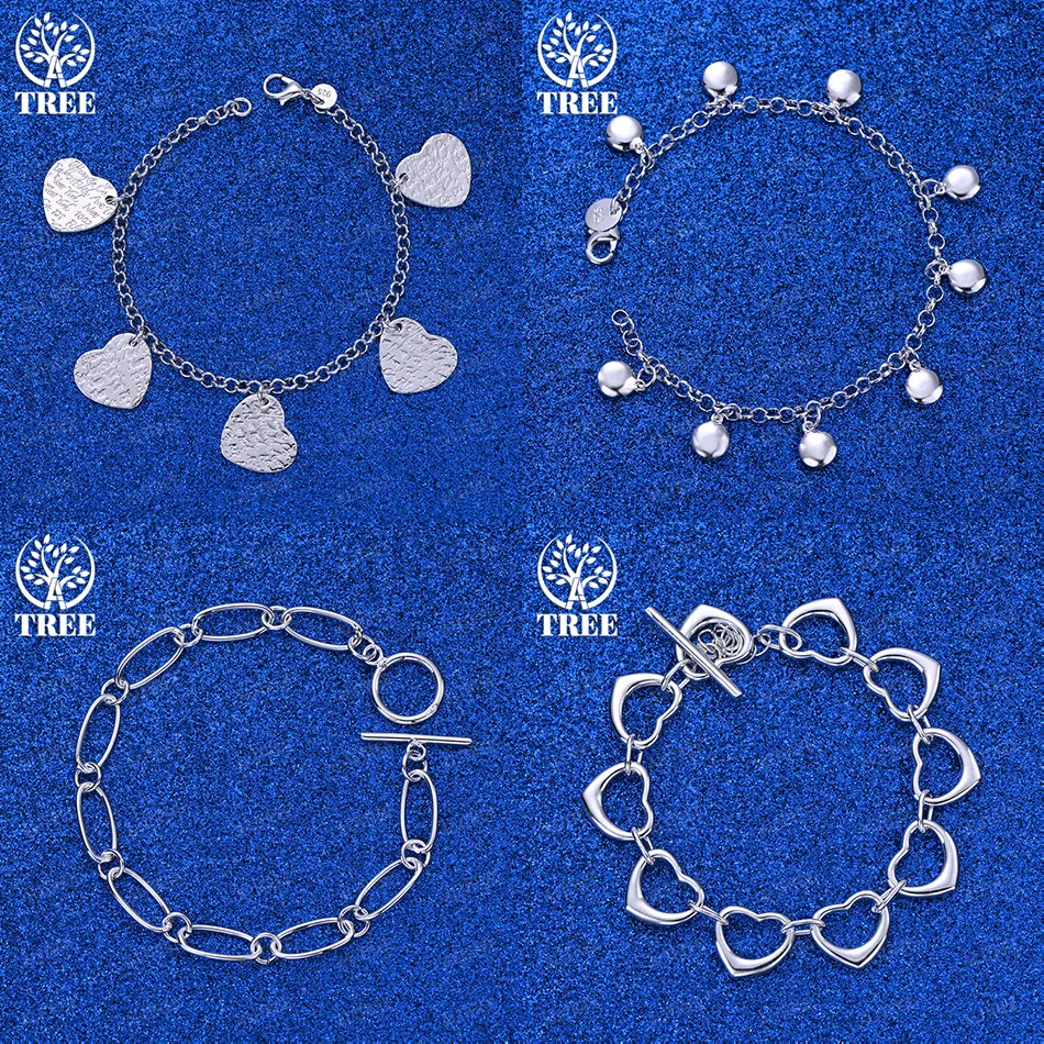 

Fine Christmas Gift 925 Sterling Silver Oval Chain Heart Solid Small Flat Round Bracelets Lady Party Popular Jewelry Accessories
