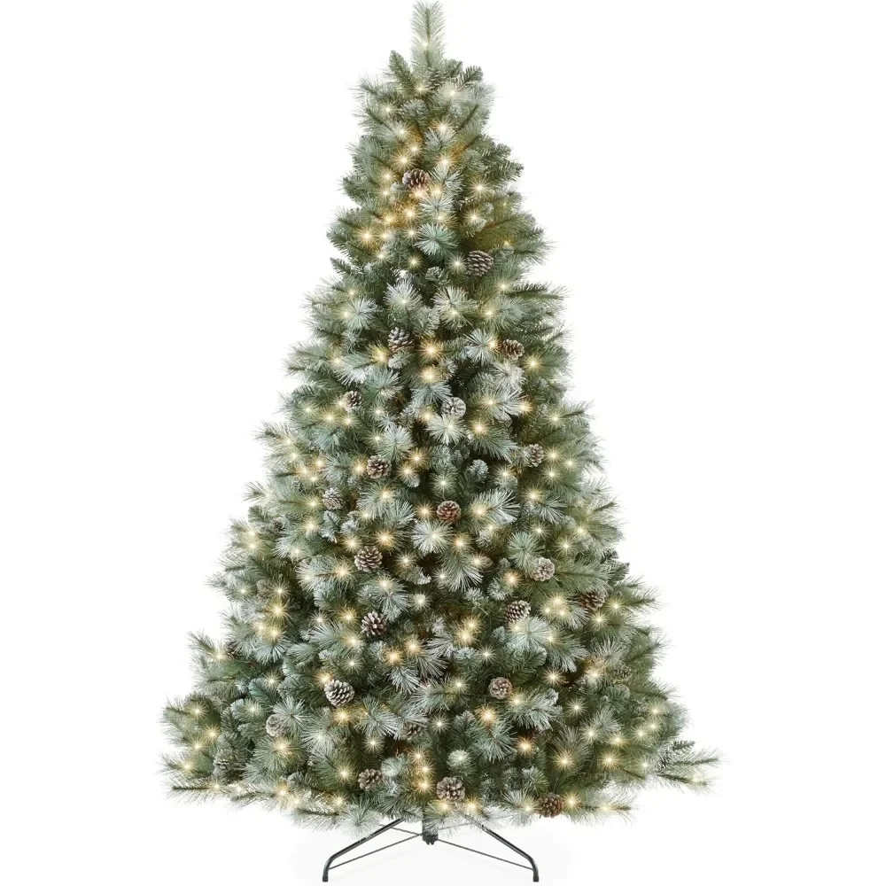 9ft Christmas Tree, Premium Frosted Pre-Decorated Artificial Holiday Decor W/ 2,020 Branch Tips, LED Lights, Christmas Trees