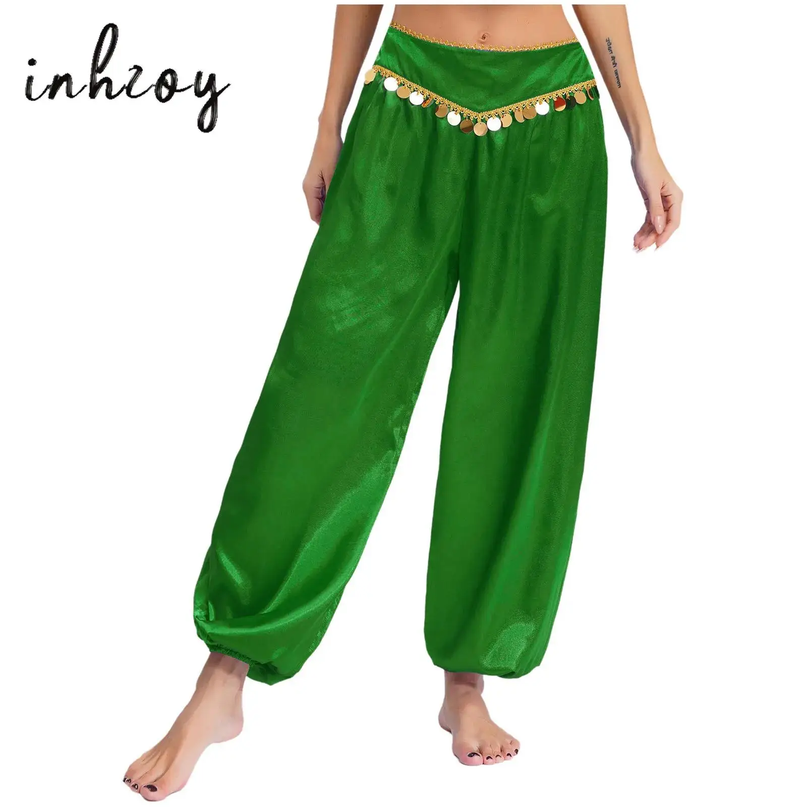 

Womens Belly Dance Pants Low Waist Loose Harem Pants Baggy Pants Dance Pants Halloween Arabian Pants Stage Performance Costume