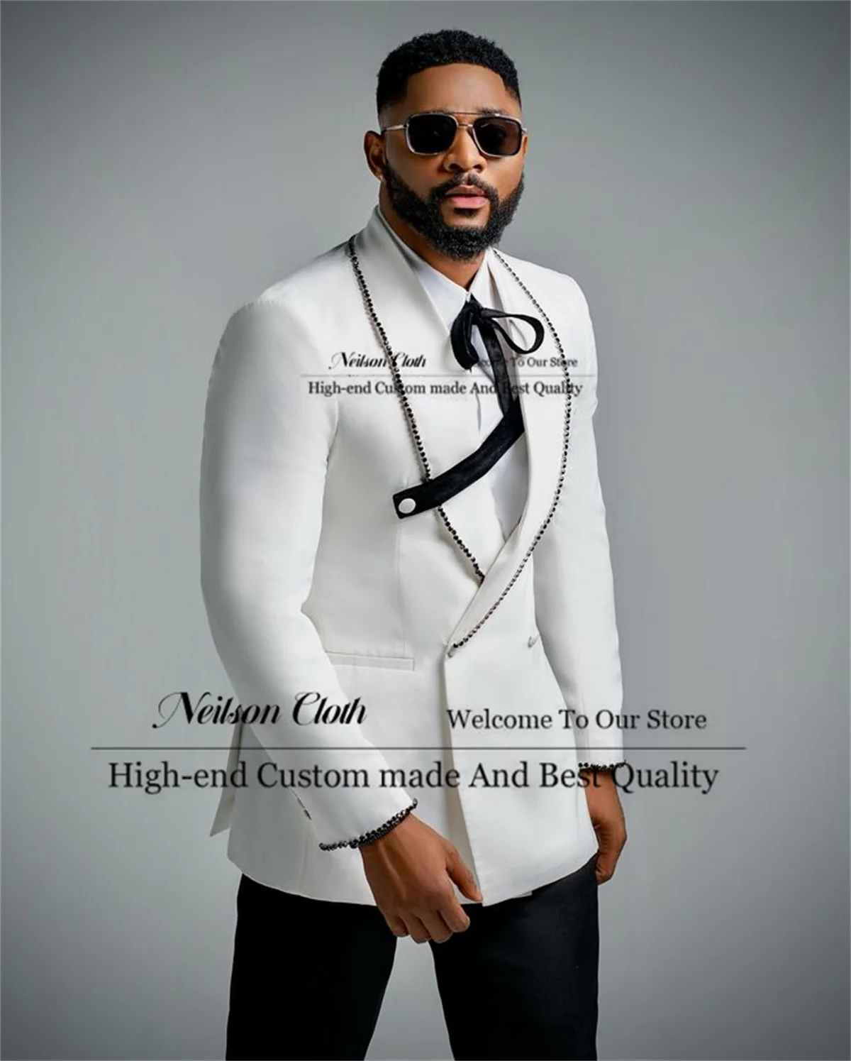 

Fashion White Male Prom Blazers 2 Pcs Sets Double Breasted Groom Wedding Tuxedos Shawl Lapel Customized Business Costume Homme