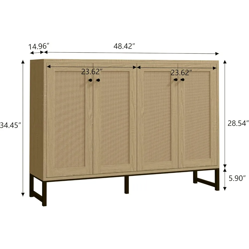 خزانة تخزين جانبية من Panana مزينة بالروطان بأربعة أبواب لغرفة الطعام وطاولة بوفيه للمطبخ قائم بذاته (Na)