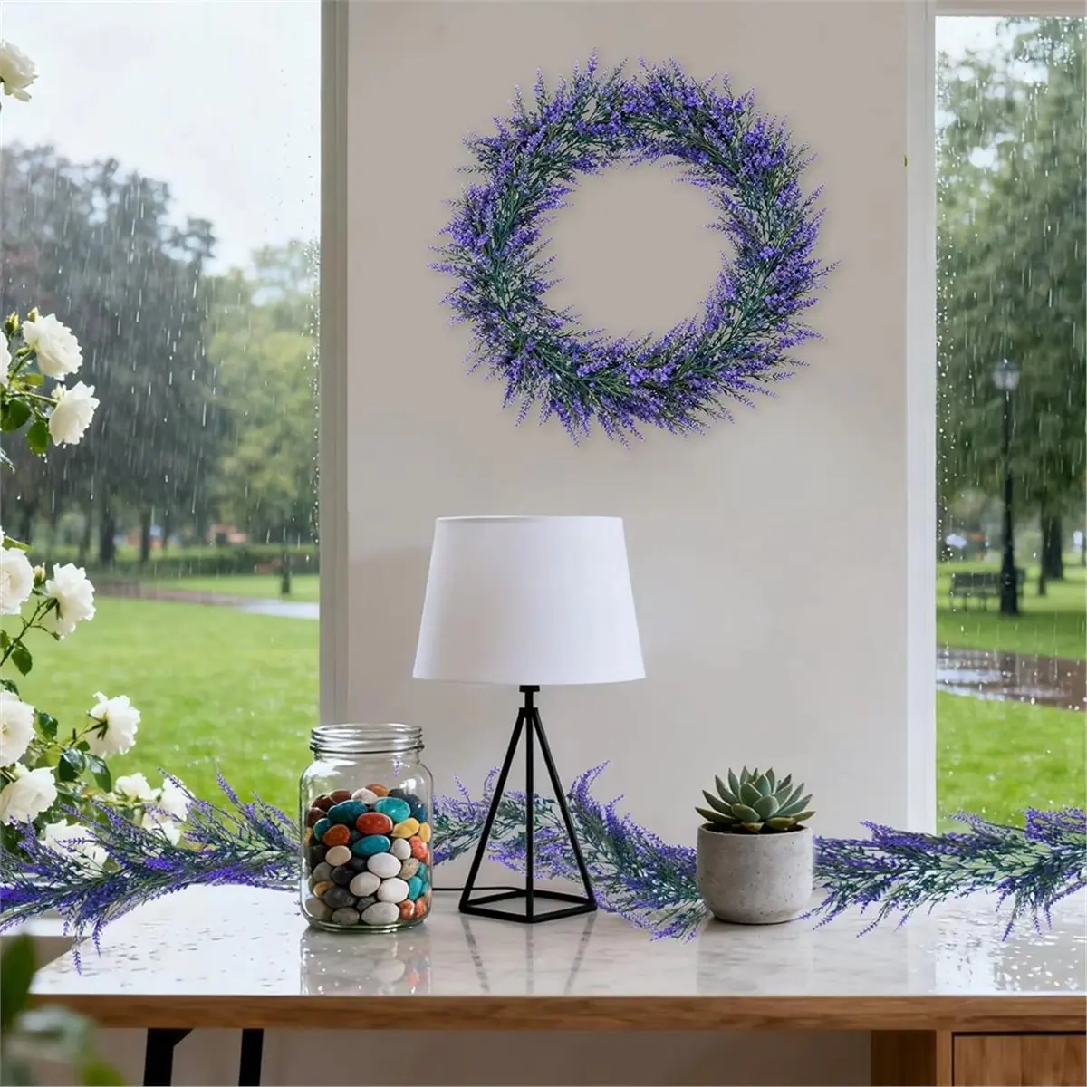 

Гирлянда из искусственной лаванды, гибкая подвесная искусственная растения, гирлянда из искусственных цветов, фиолетовая лаванда для входной двери A