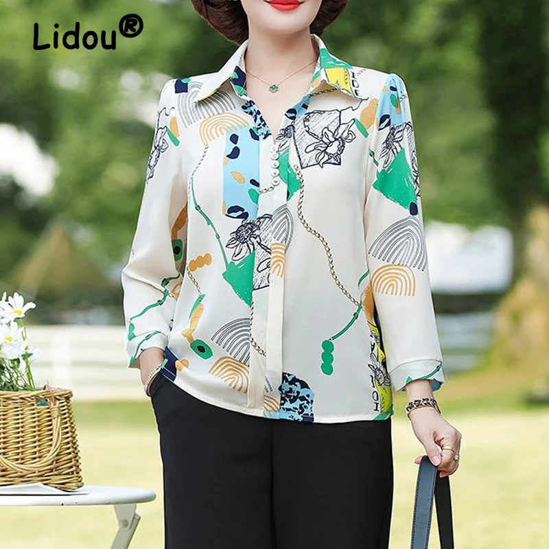 

Women Clothes Elegant Fashion Printed Shirts Spring Autumn Turn Down Collar Long Sleeve Blouses Ladies Chiffon Tops Loose Blusas