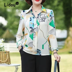 Women Clothes Elegant Fashion Printed Shirts Spring Autumn Turn Down Collar Long Sleeve Blouses Ladies Chiffon Tops Loose Blusas