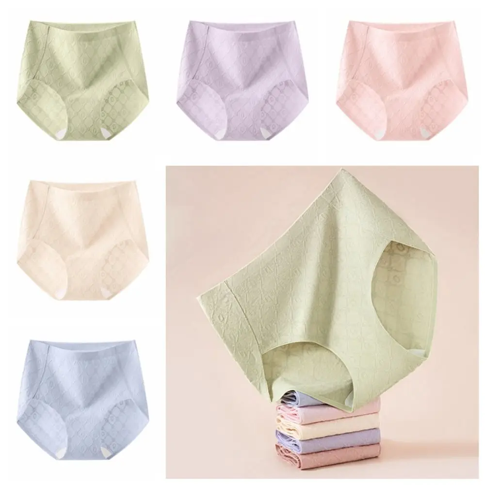 

Simple Thin Cotton Panties Seamless Solid Color Large Size Panties Breathable Rhombus Stripe High Waist Briefs Summer