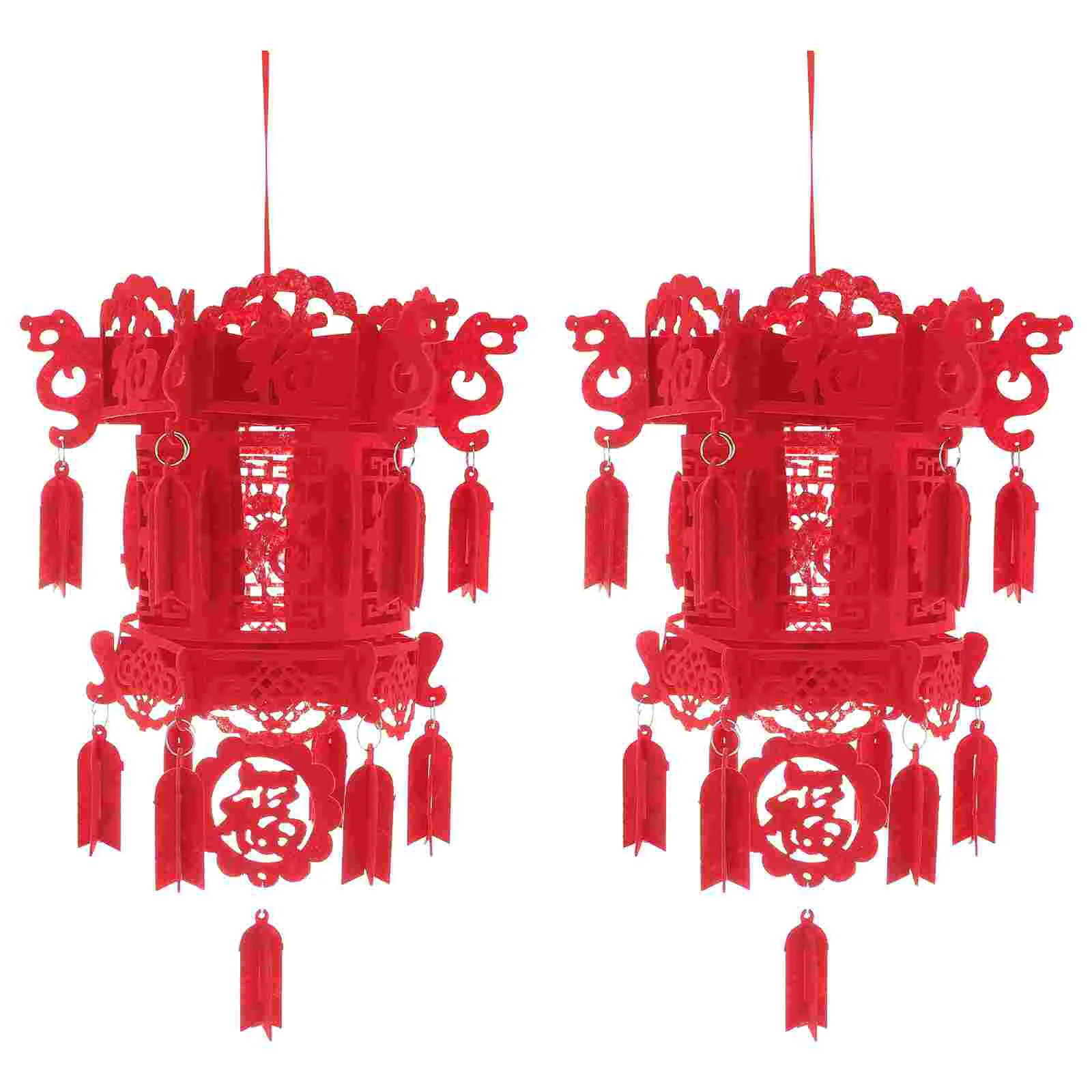 2 Pcs Three dimensional Fu Word Lantern Non woven Fabric Spring Festival Decorative Hanging Red Chinese Lantern Party