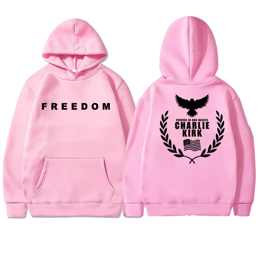 2025 تشارلي كيرك الحرية ذكرى مزدوجة الوجهين مطبوعة هوديي الرجال النساء harajuku خمر البلوز للجنسين بلوزة من الصوف