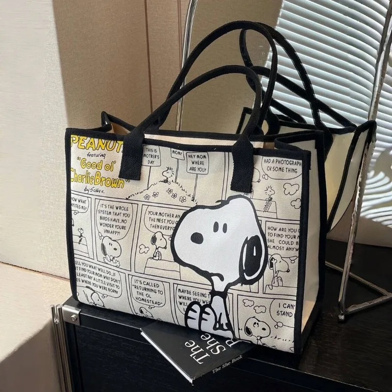 Nuevo bolso de hombro Snoopy, bolso de lona versátil de gran capacidad, lindo bolso de compras para estudiantes Snoopy, bolsa de almacenamiento, regalo para niña