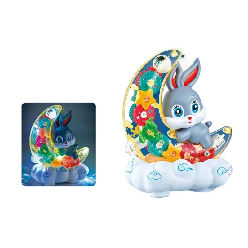 Y1UB Electric Transparent Gear Bunny Toy Early Education Music Singing Dancing Toy