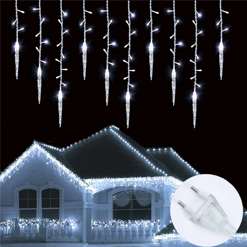 3.5M Ice Piton LED Light String Icicle Lights EU Plug 220V Christmas Garden Wedding Street Eave Square Decoration Holiday Lights