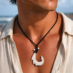 GX122 Handmade Carved New Zealand Maori Tribal Choker WoMen's Men's Necklace Yak Bone Fish Hook Pendant for surfing