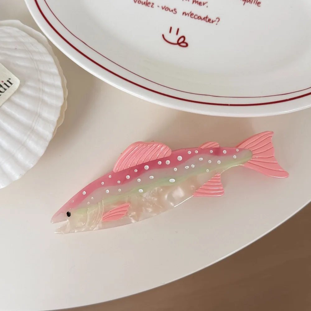 

Милая заколка-краб для волос в виде морской рыбы, разноцветная, из ацетата, в корейском стиле, с изображением лосося, аксессуар для волос