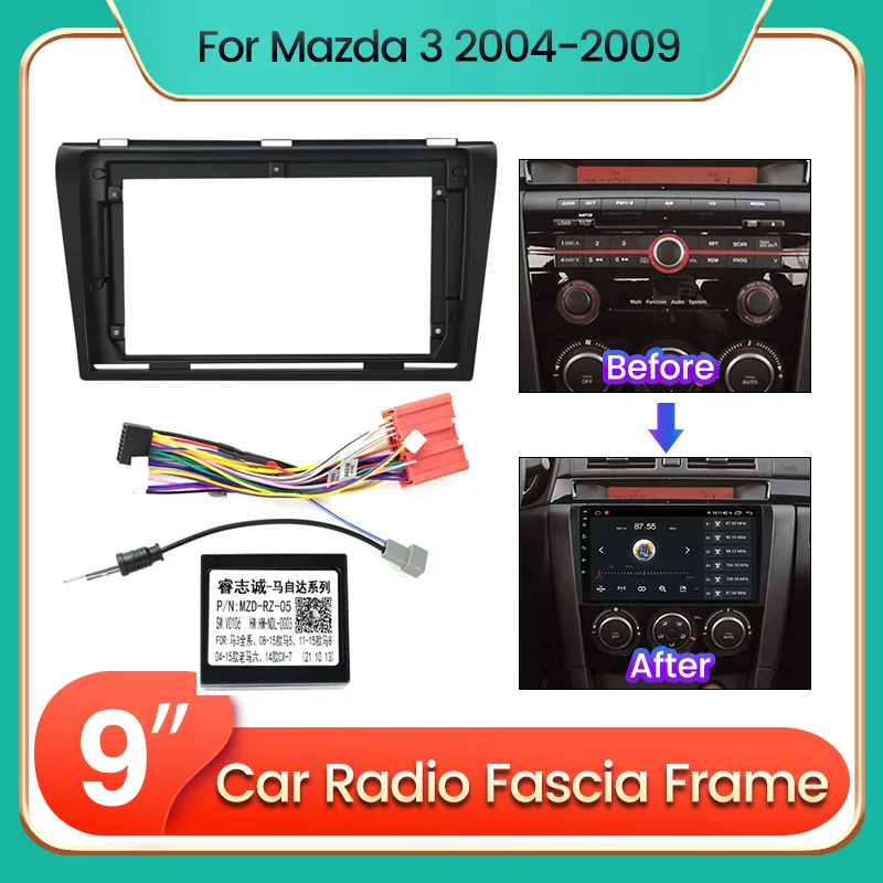 Autoradio-Stereo-Blende für Mazda 3 2004 2005 2006 2007 2008 2009, Multimedia-Armaturenbrett-Panel-Rahmensatz, Netzkabel, Canbus-Kabel