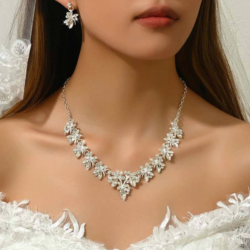 

Elegant Bride Necklace Earrings Zircon Wedding Jewelry Set Bridal Gown Evening Dress Accessories Wedding Banquet Jewelry for Wom
