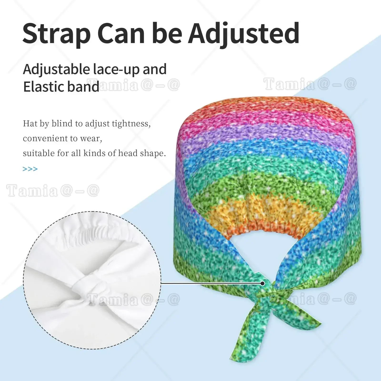 Sparkling Pink Rainbow Print Pattern Work Hat with Sweatband Adjustable Unisex Women's Lace Up Back Hat