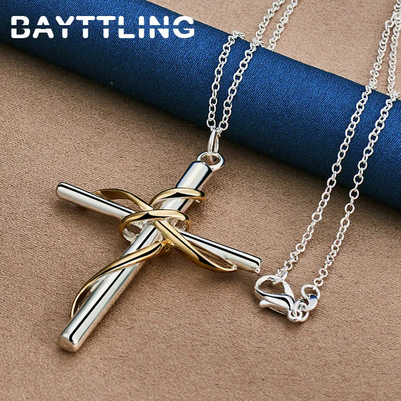 925 Sterling Silver 16-30 Inches Simple Cross Necklace For Women Men Fashion Wedding Gift Jewelry